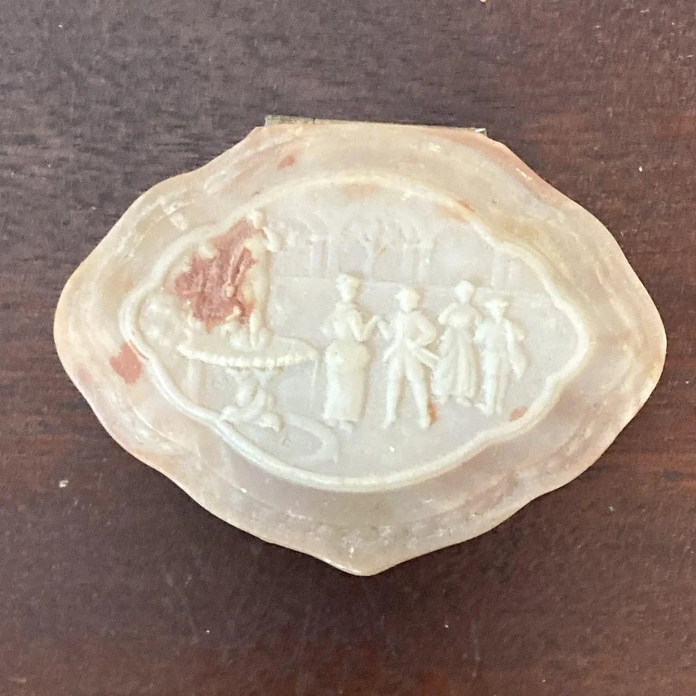 Vintage Genuine Incolay Stone Jewelry Trinket Box Victorian Inspired Scenes USA